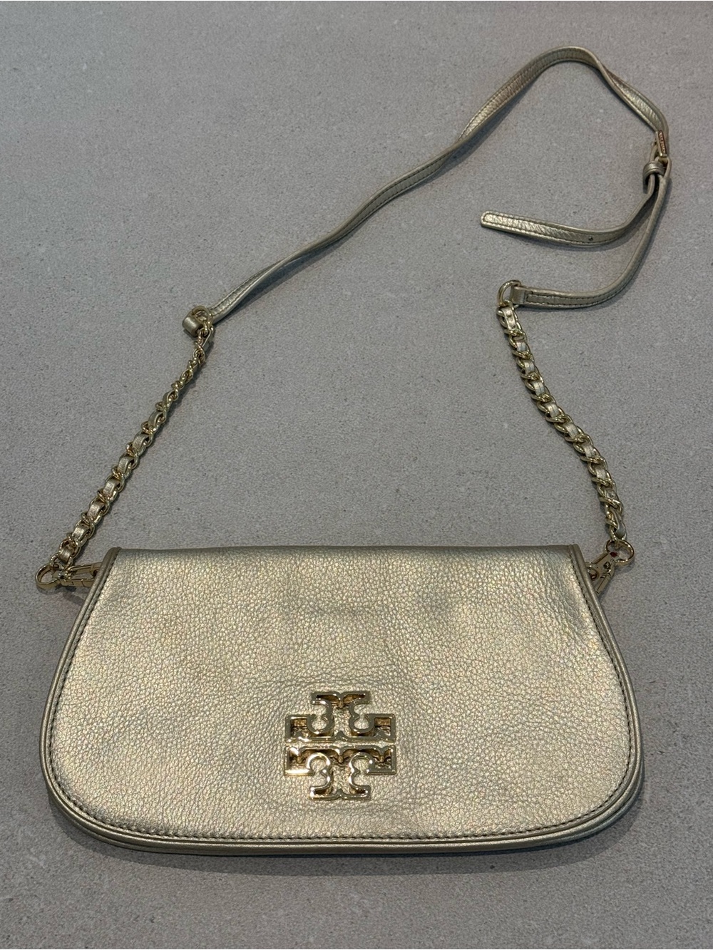 Tory Burch Gold Metallic Pebbled Leather Crossbody